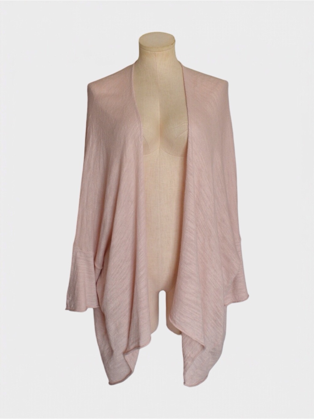 Solutions Blush Pink Cotton Blend Open Front Draped Handkerchief Cardigan